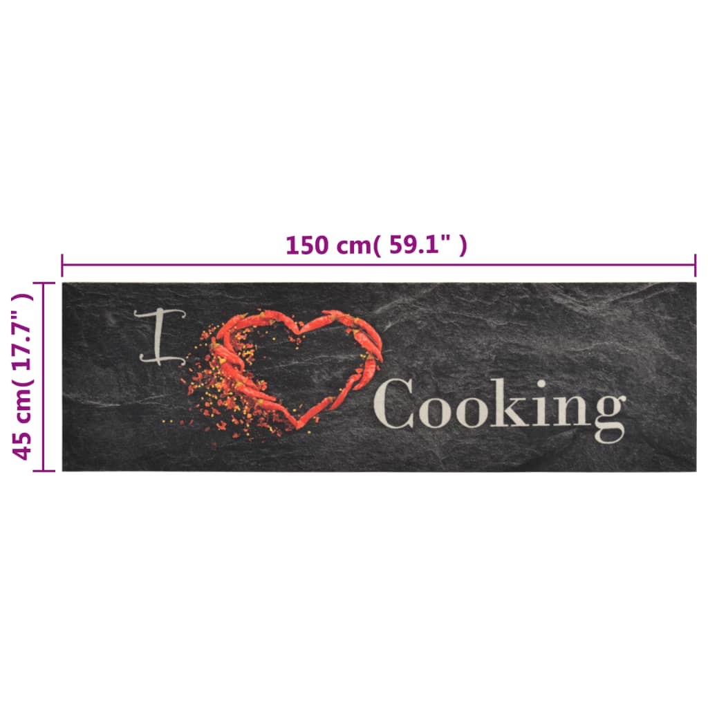 Tapis de cuisine lavable impression cuisine noir 45x150 cm