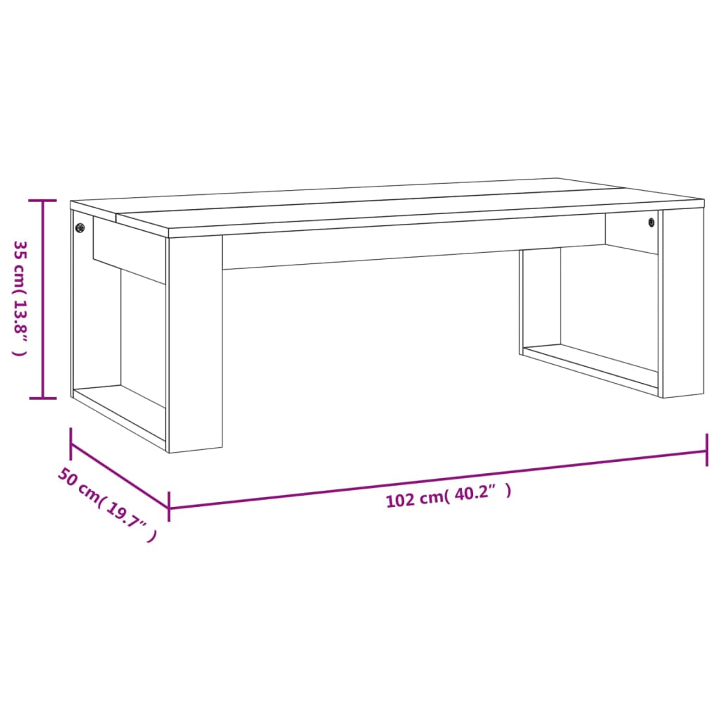 Table basse gris béton 102x50x35 cm bois d'ingénierie