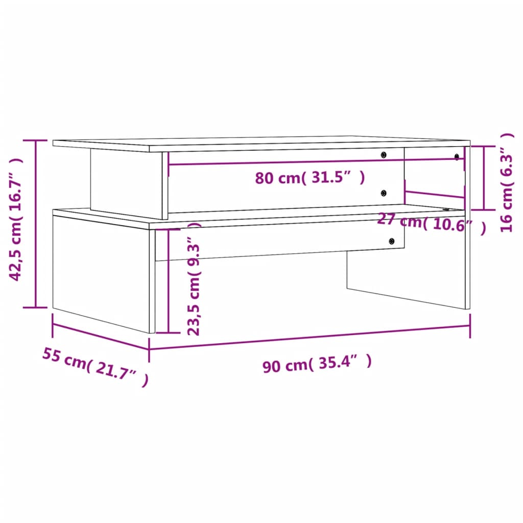 Table basse chêne sonoma 90x55x42,5 cm bois d'ingénierie