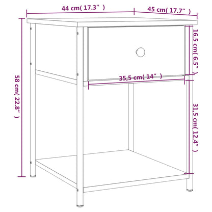 Table de chevet chêne fumé 44x45x58 cm bois d'ingénierie