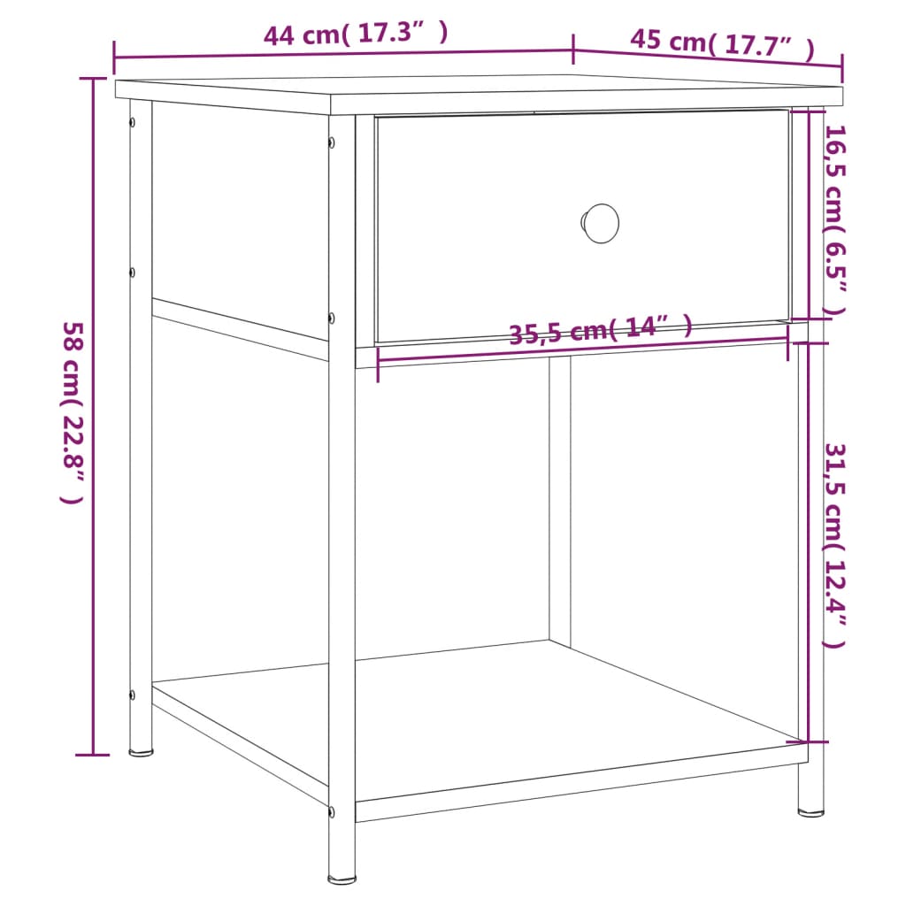 Table de chevet chêne marron 44x45x58 cm bois d'ingénierie