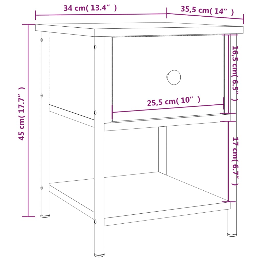 Table de chevet noir 34x35,5x45 cm bois d’ingénierie