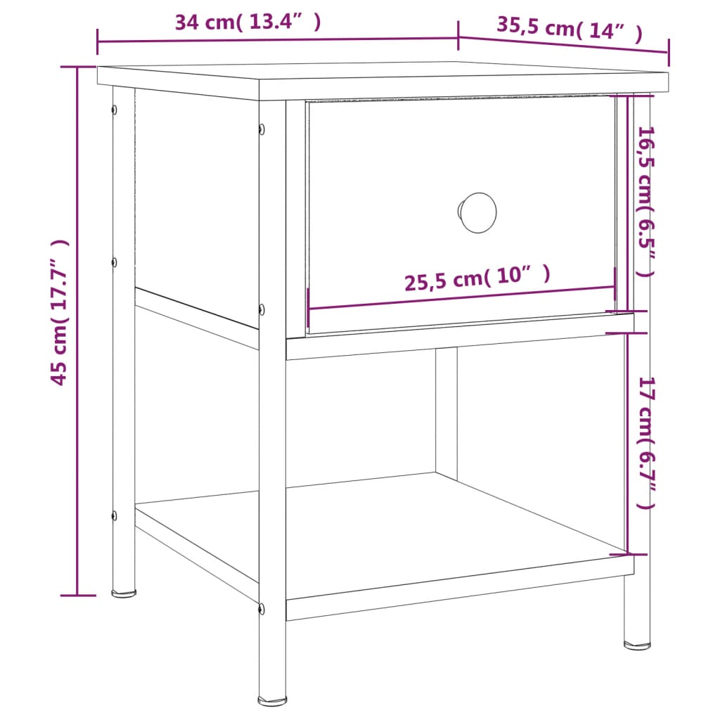 Table de chevet chêne sonoma 34x35,5x45 cm bois d'ingénierie