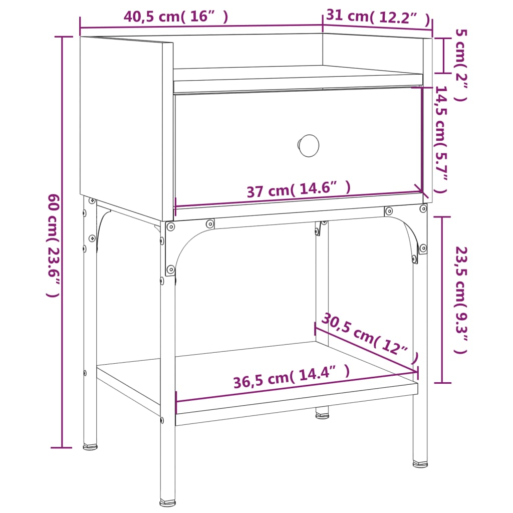 Table de chevet noir 40,5x31x60 cm bois d’ingénierie