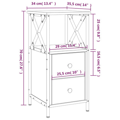 Table de chevet chêne fumé 34x35,5x70 cm bois d'ingénierie