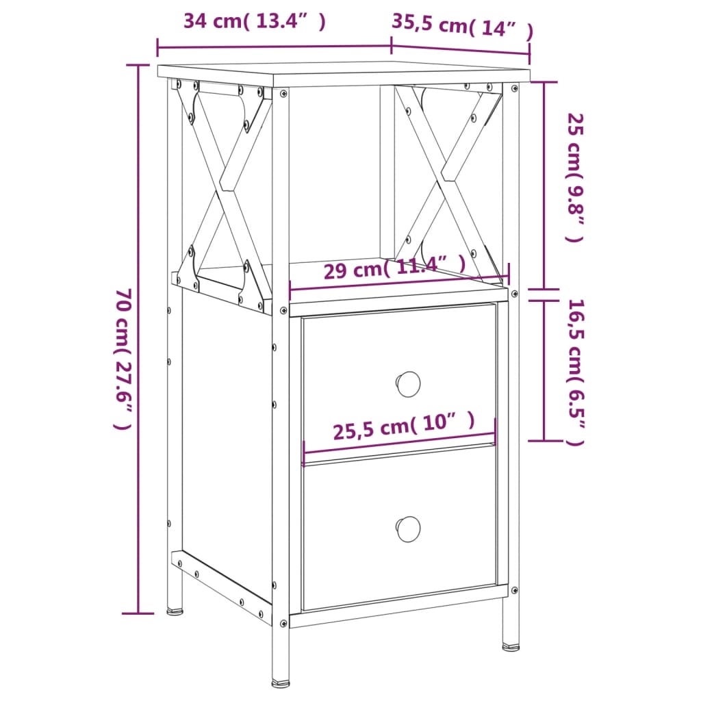 Table de chevet sonoma gris 34x35,5x70 cm bois d'ingénierie