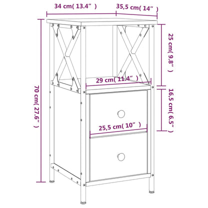 Table de chevet chêne marron 34x35,5x70 cm bois d'ingénierie