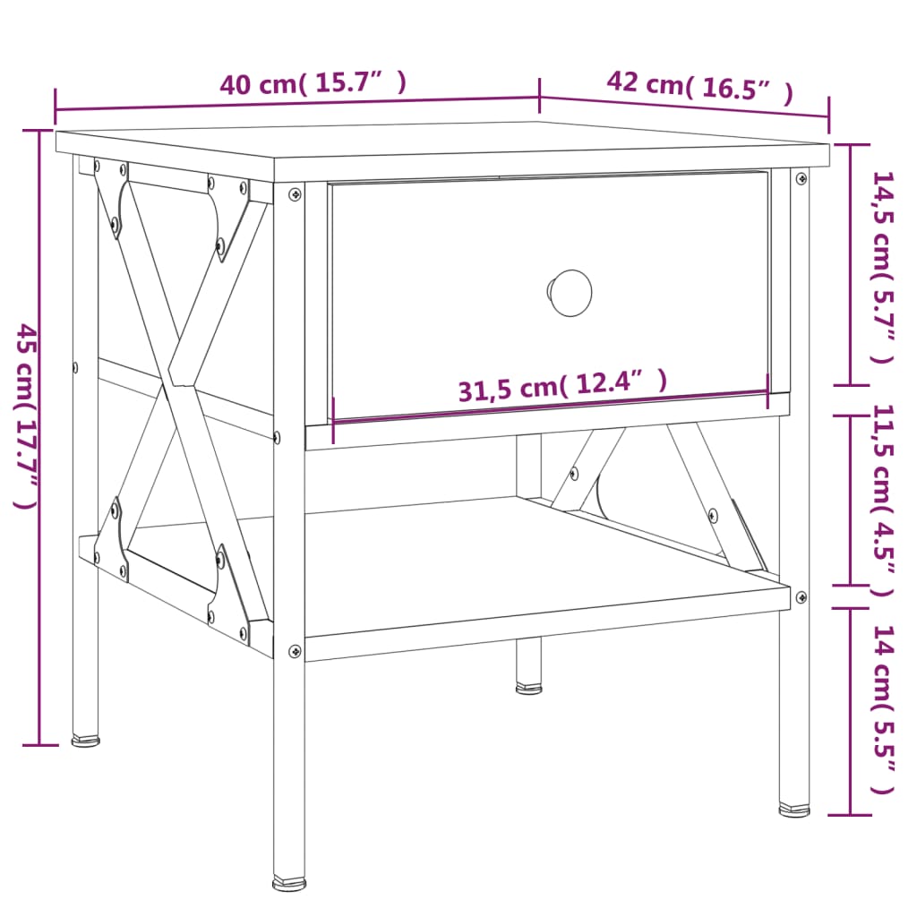 Table de chevet noir 40x42x45 cm bois d’ingénierie