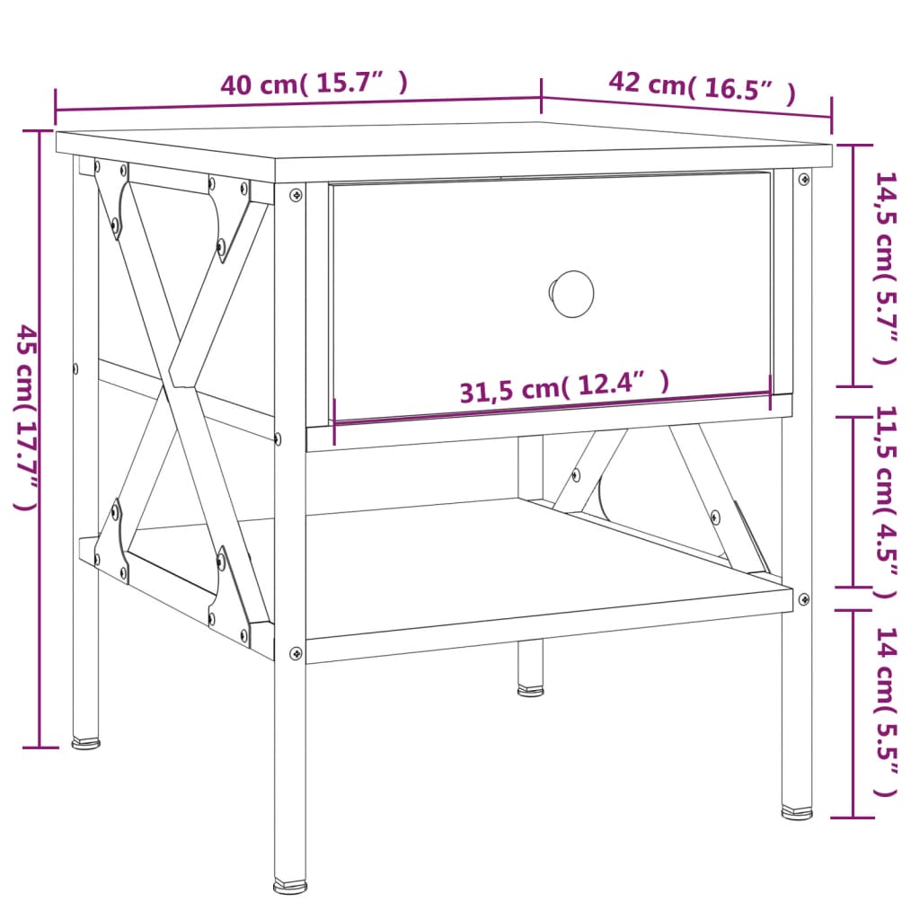 Table de chevet chêne sonoma 40x42x45 cm bois d'ingénierie