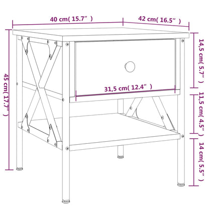 Table de chevet chêne fumé 40x42x45 cm bois d'ingénierie