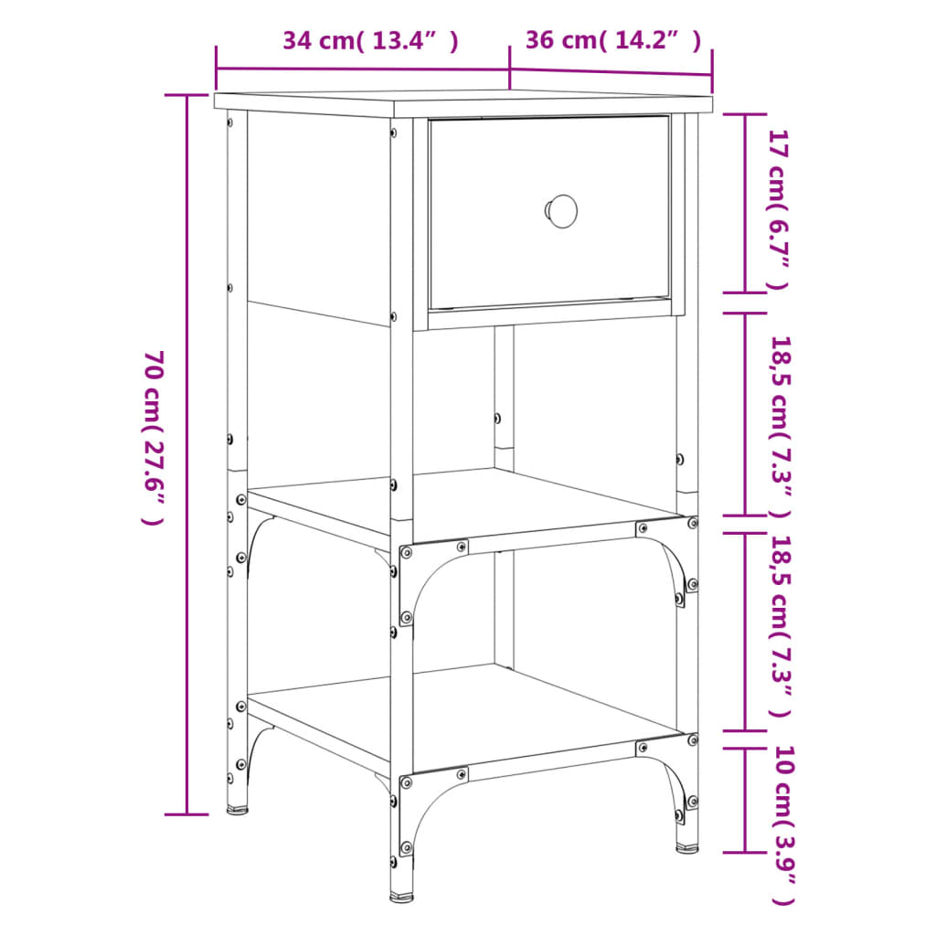 Table de chevet chêne sonoma 34x36x70 cm bois d'ingénierie