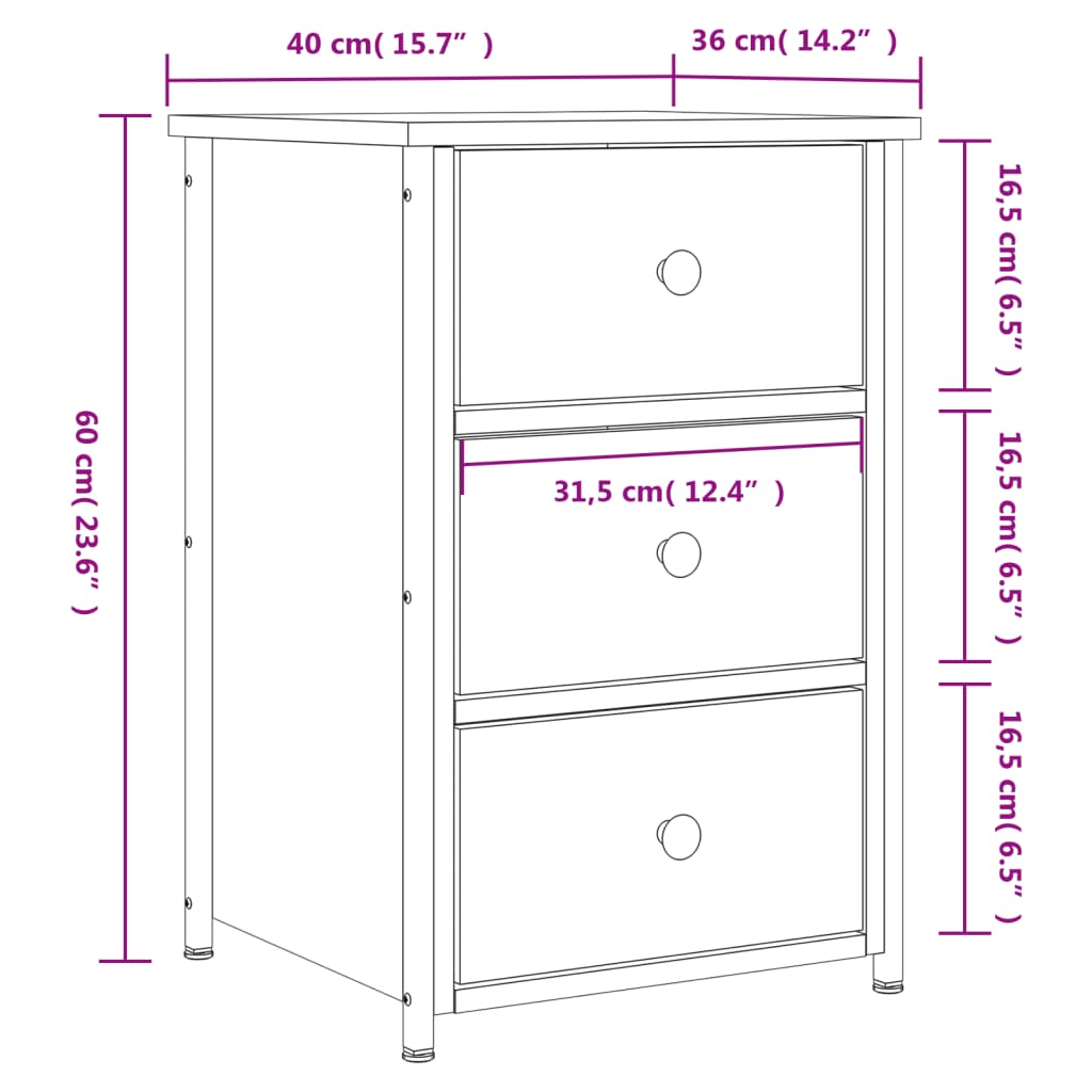 Table de chevet chêne fumé 40x36x60 cm bois d'ingénierie