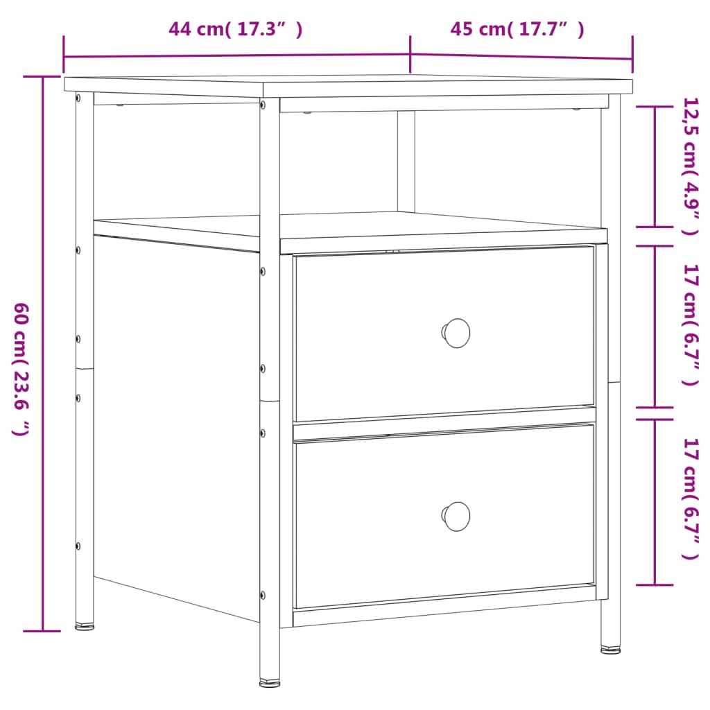 Table de chevet chêne sonoma 44x45x60 cm bois d'ingénierie