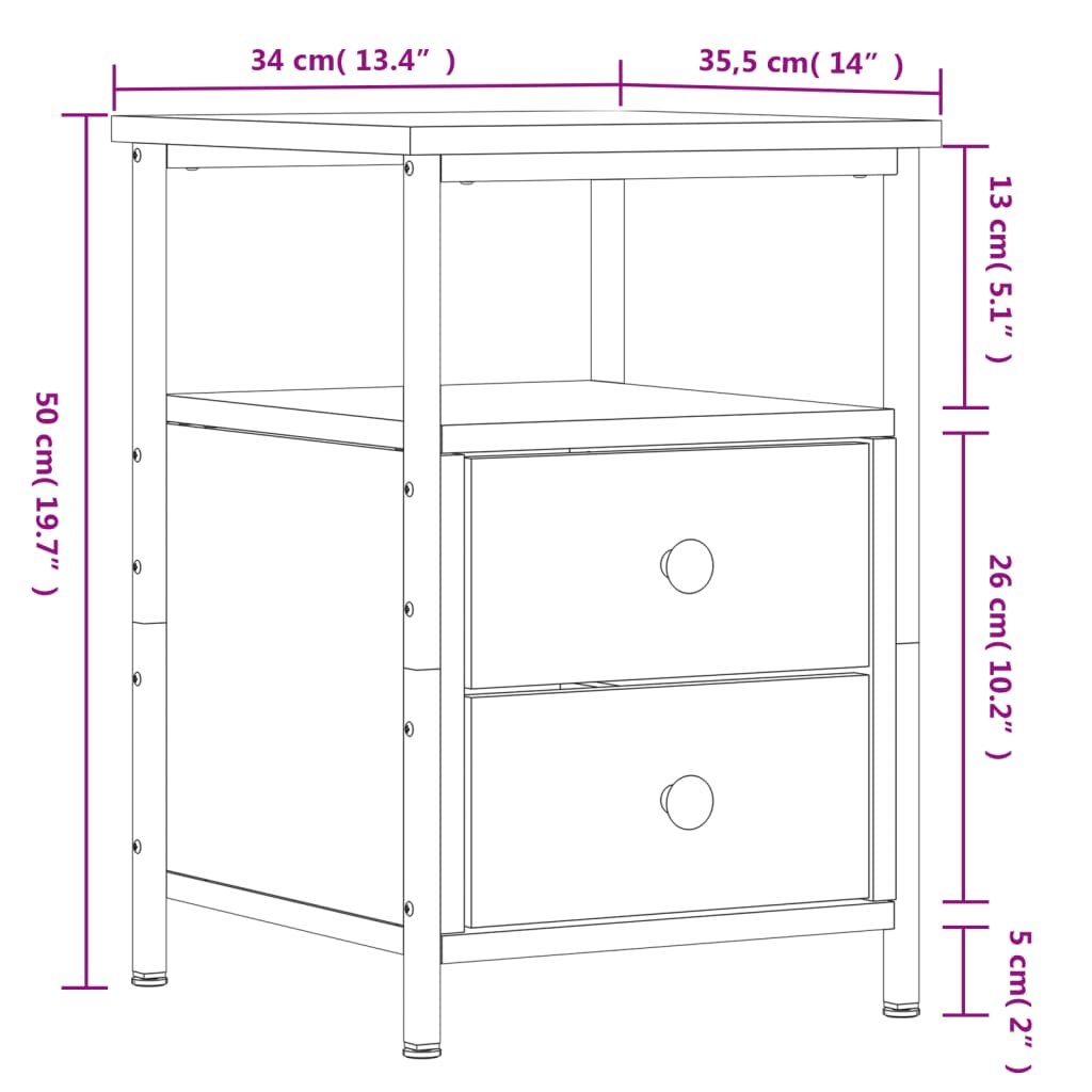 Table de chevet chêne fumé 34x35,5x50 cm bois d'ingénierie