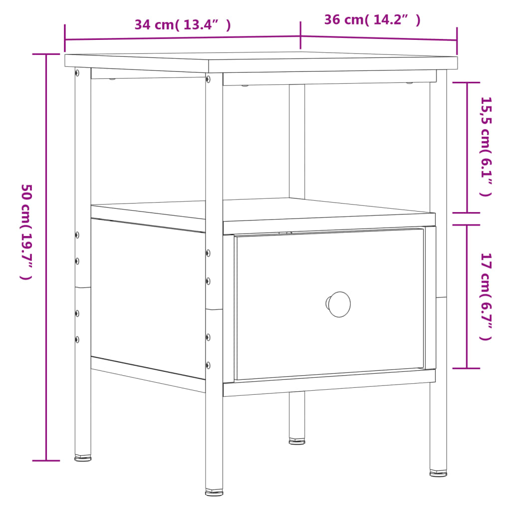 Table de chevet noir 34x36x50 cm bois d’ingénierie