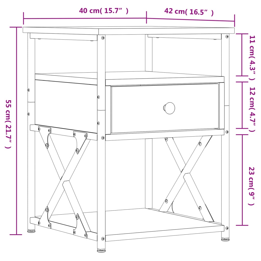 Table de chevet chêne sonoma 40x42x55 cm bois d'ingénierie