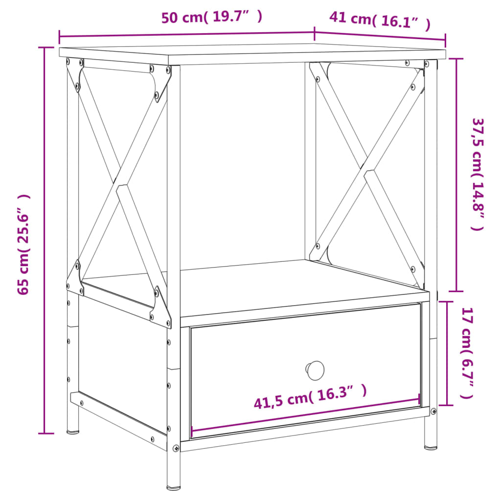 Table de chevet chêne fumé 50x41x65 cm bois d'ingénierie