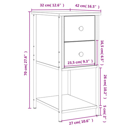 Table de chevet chêne fumé 32x42x70 cm bois d'ingénierie