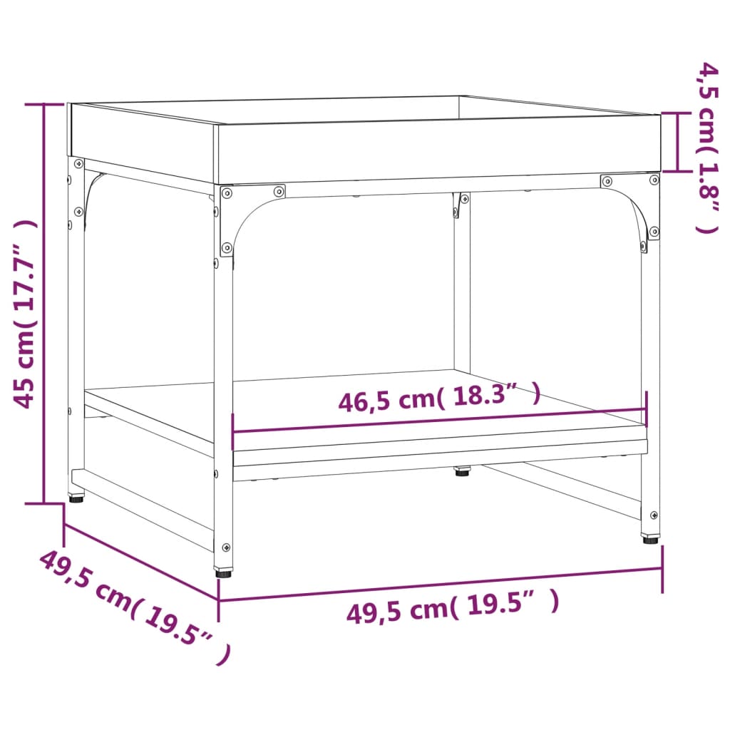 Table basse chêne fumé 49,5x49,5x45 cm bois d'ingénierie