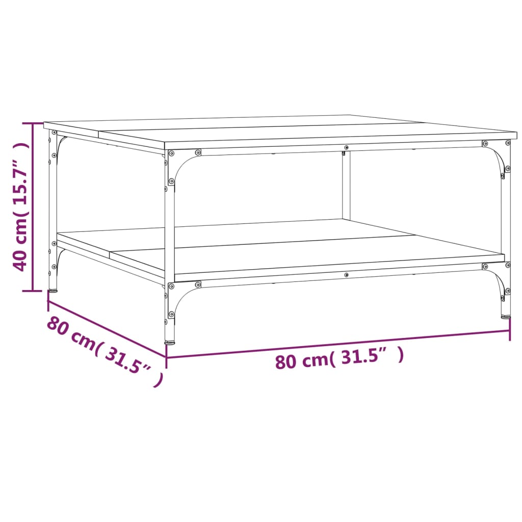 Table basse chêne sonoma 80x80x40 cm bois d'ingénierie