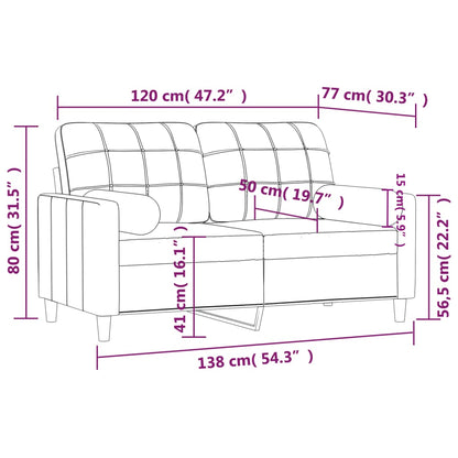 Canapé 2 places avec oreillers gris clair 120 cm tissu