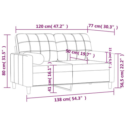 Canapé 2 places avec oreillers décoratifs crème 120 cm tissu