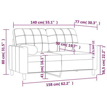 Canapé 2 places avec oreillers décoratifs crème 140 cm tissu