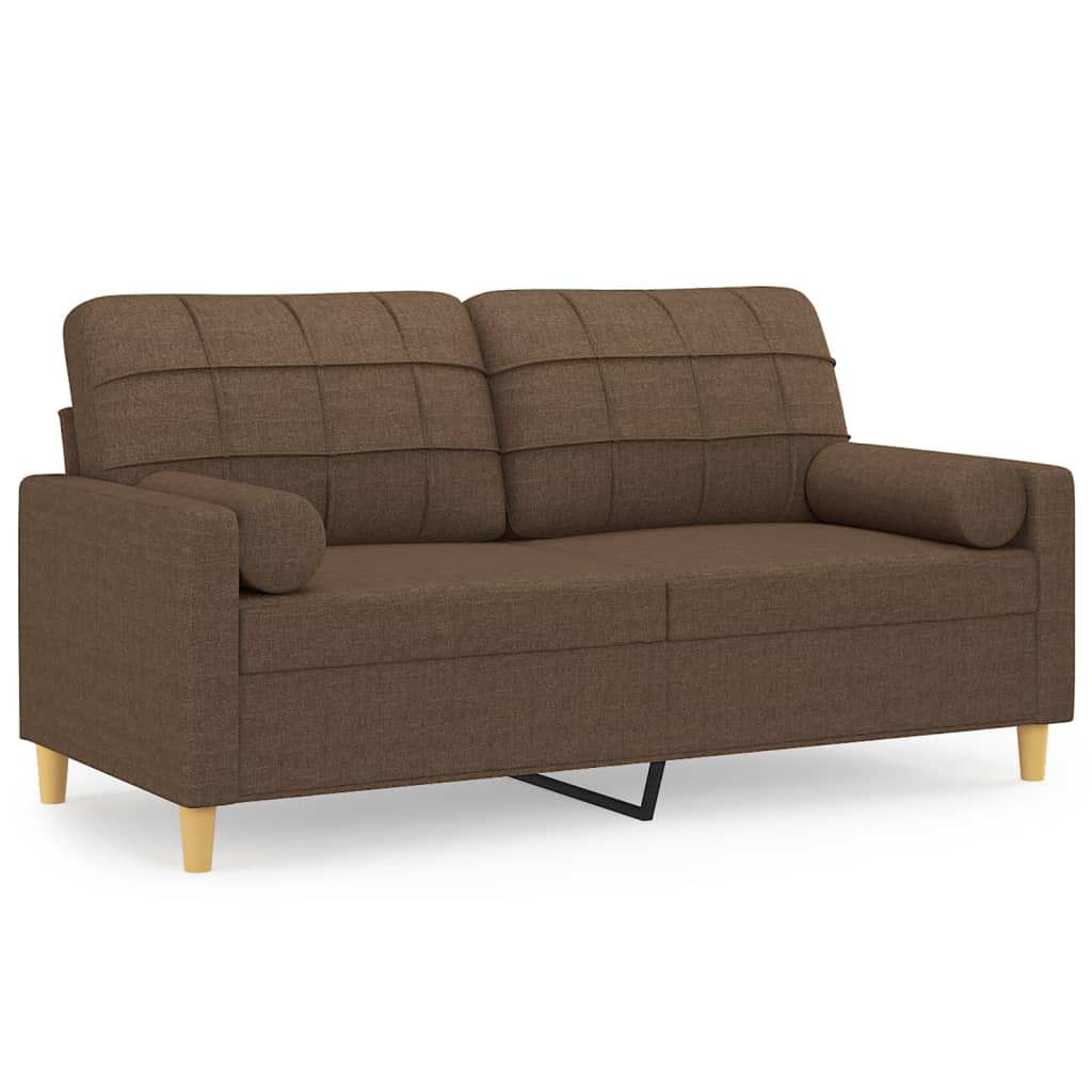 Canapé 2 places avec oreillers décoratifs marron 140 cm tissu