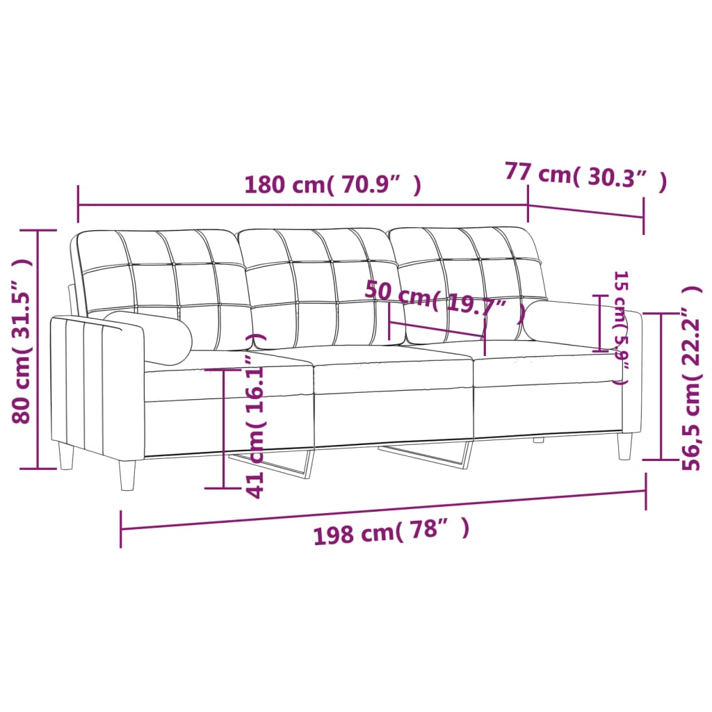 Canapé 3 places avec oreillers gris clair 180 cm tissu