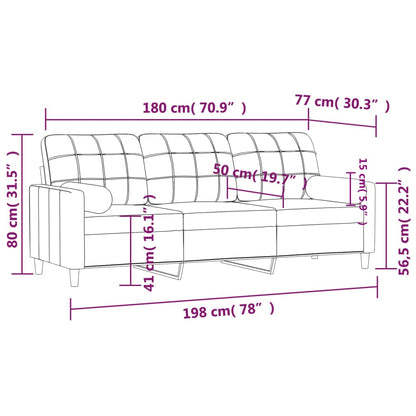 Canapé 3 places avec oreillers décoratifs crème 180 cm tissu