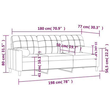 Canapé 3 places avec oreillers décoratifs marron 180 cm tissu