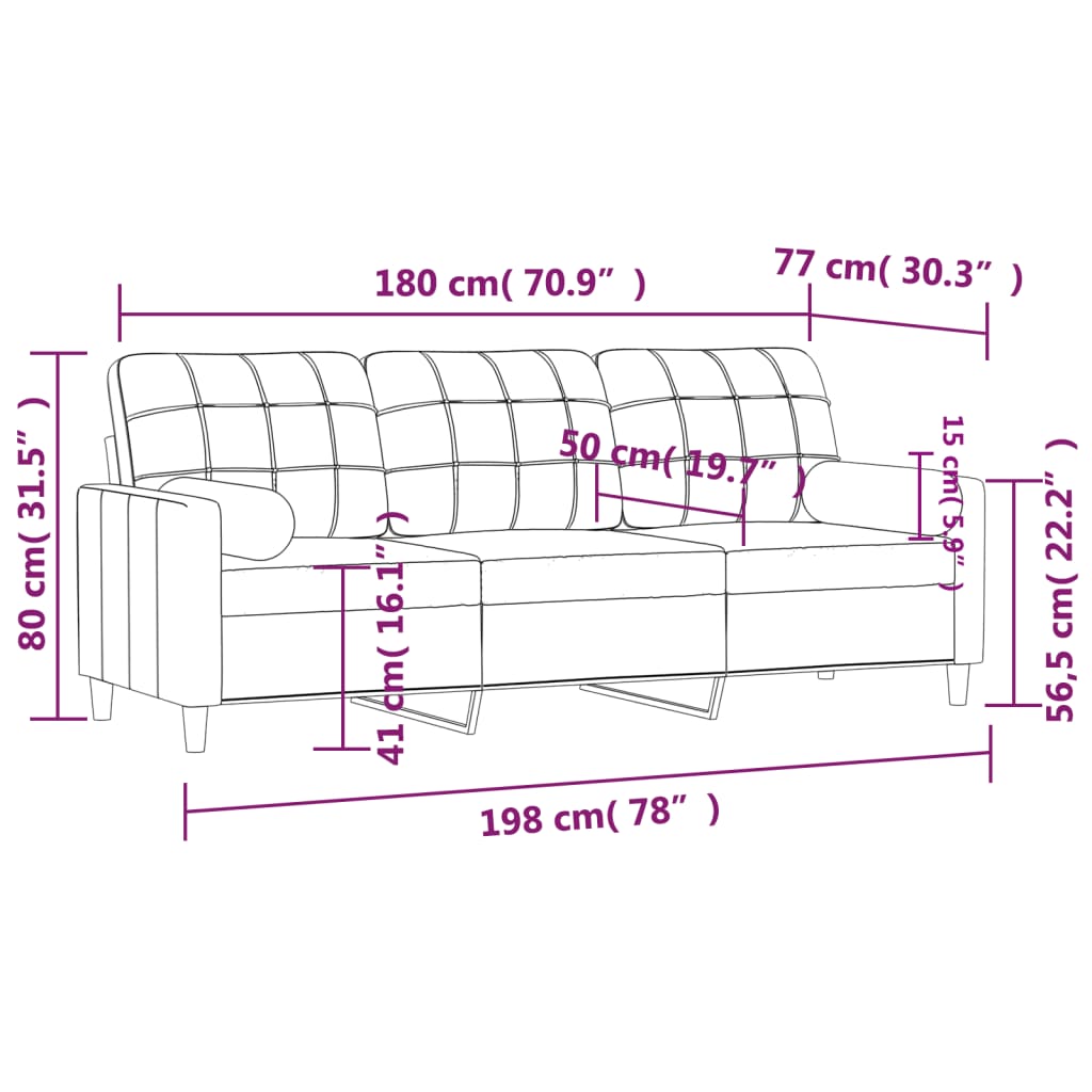 Canapé 3 places avec oreillers décoratifs taupe 180 cm tissu