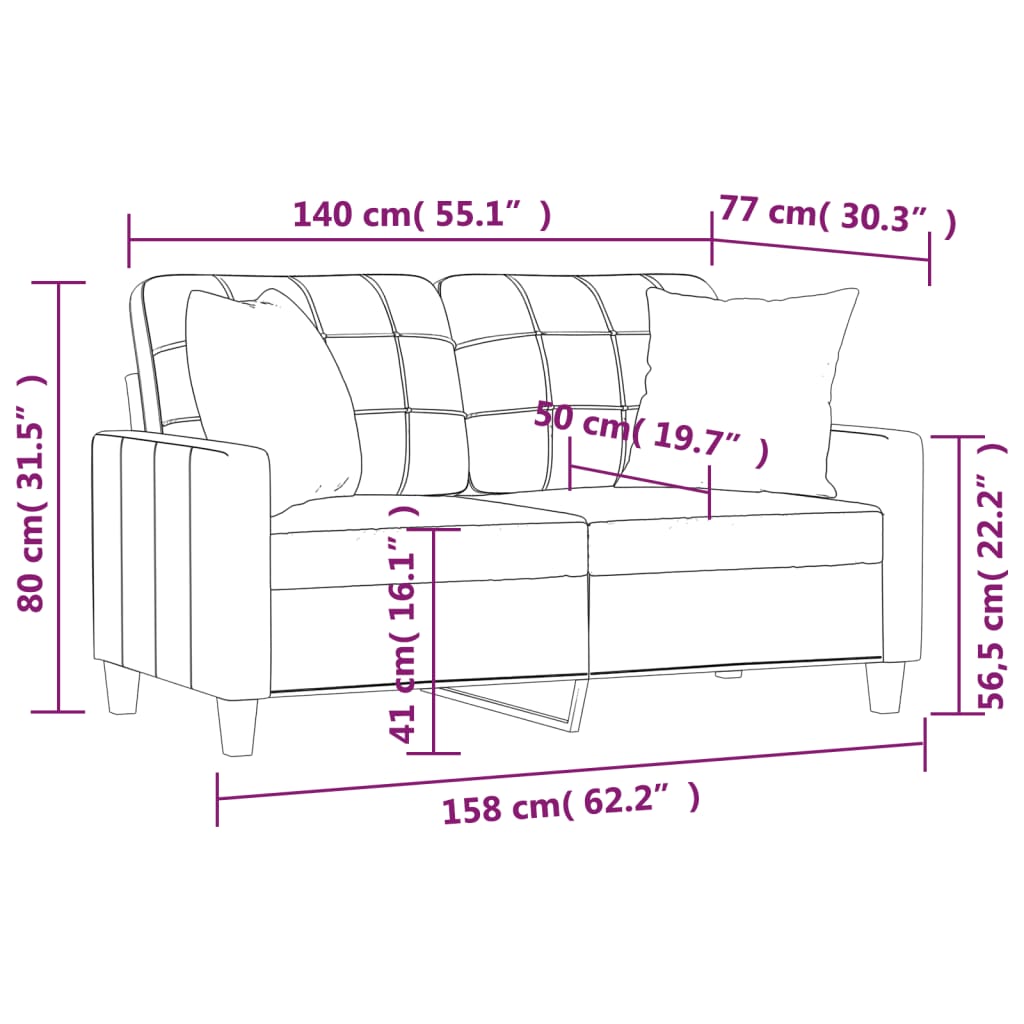 Canapé 2 places avec oreillers décoratifs noir 140cm similicuir