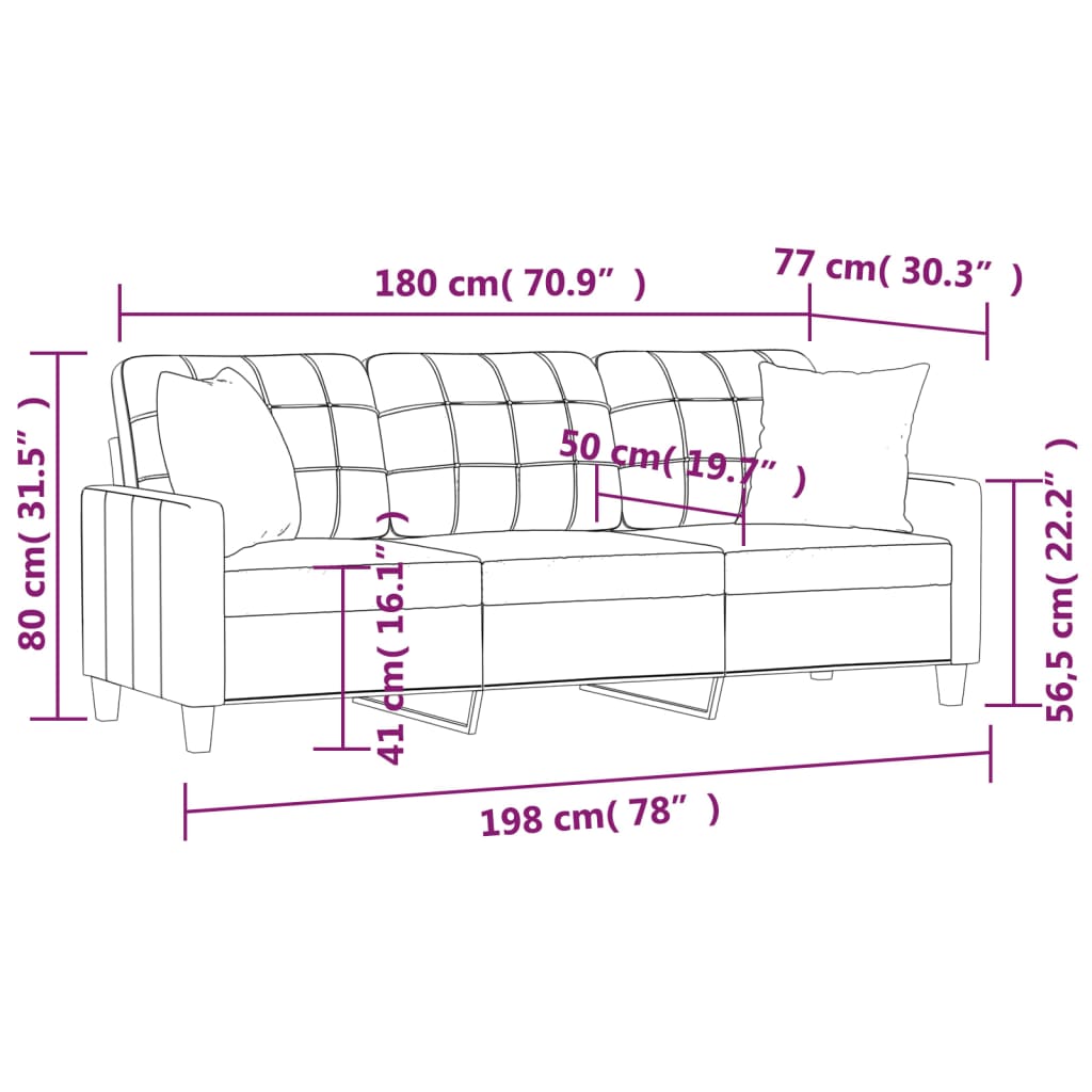 Canapé 3 places avec oreillers décoratifs gris 180cm similicuir