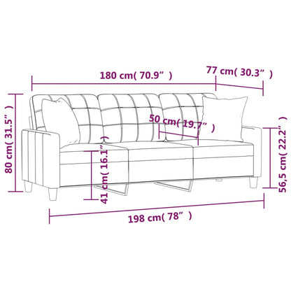 Canapé 3 places avec oreillers décoratifs gris 180cm similicuir