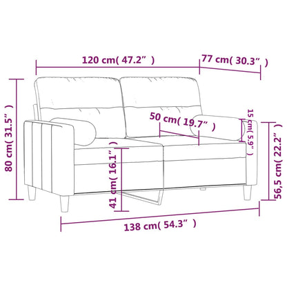 Canapé 2 places avec oreillers décoratifs crème 120 cm tissu