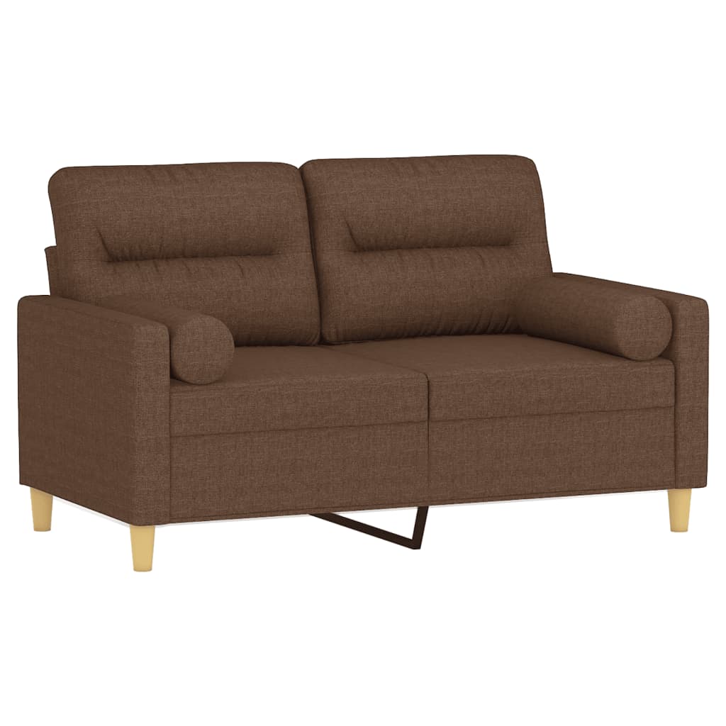 Canapé 2 places avec oreillers décoratifs marron 120 cm tissu