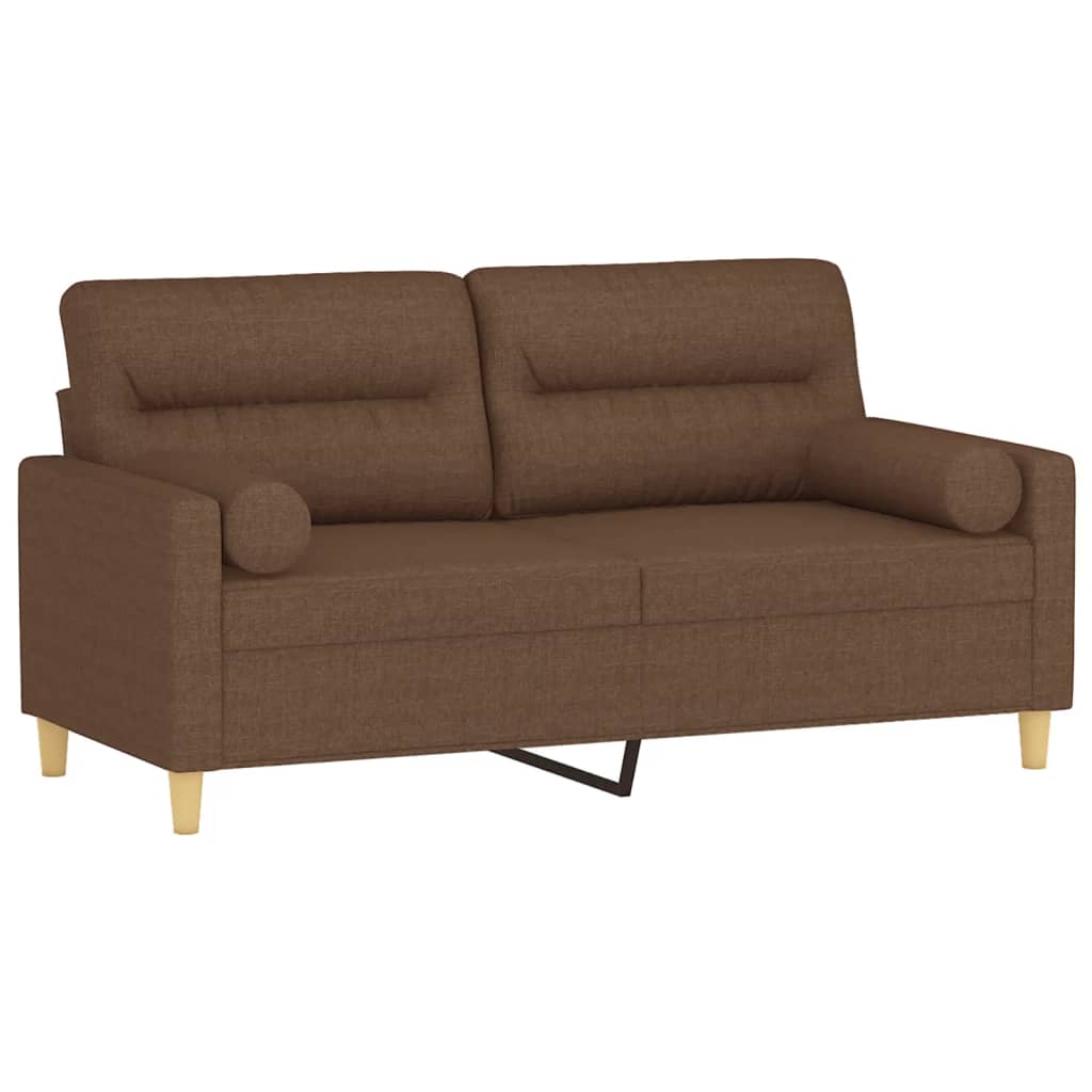 Canapé 2 places avec oreillers décoratifs marron 140 cm tissu