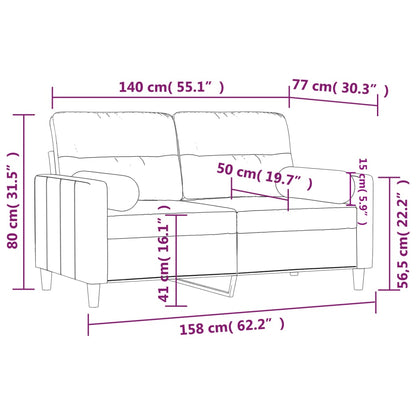 Canapé 2 places avec oreillers décoratifs marron 140 cm tissu