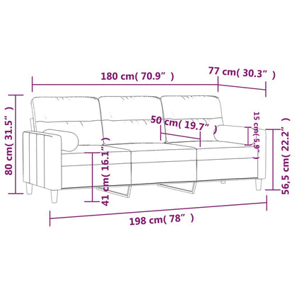 Canapé 3 places avec oreillers décoratifs crème 180 cm tissu