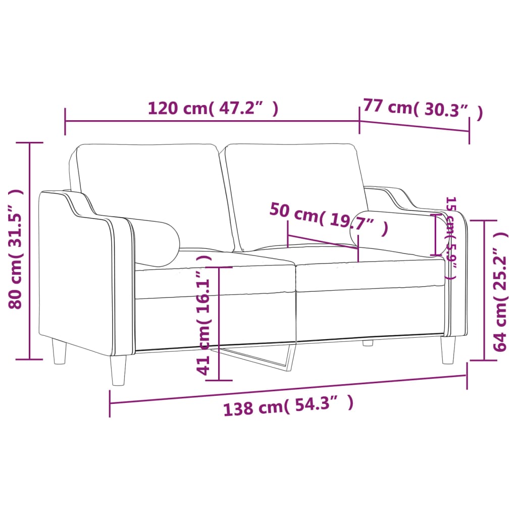 Canapé 2 places avec oreillers gris clair 120 cm tissu