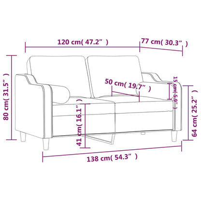 Canapé 2 places avec oreillers gris clair 120 cm tissu