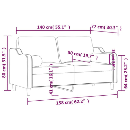 Canapé 2 places avec oreillers gris clair 140 cm tissu