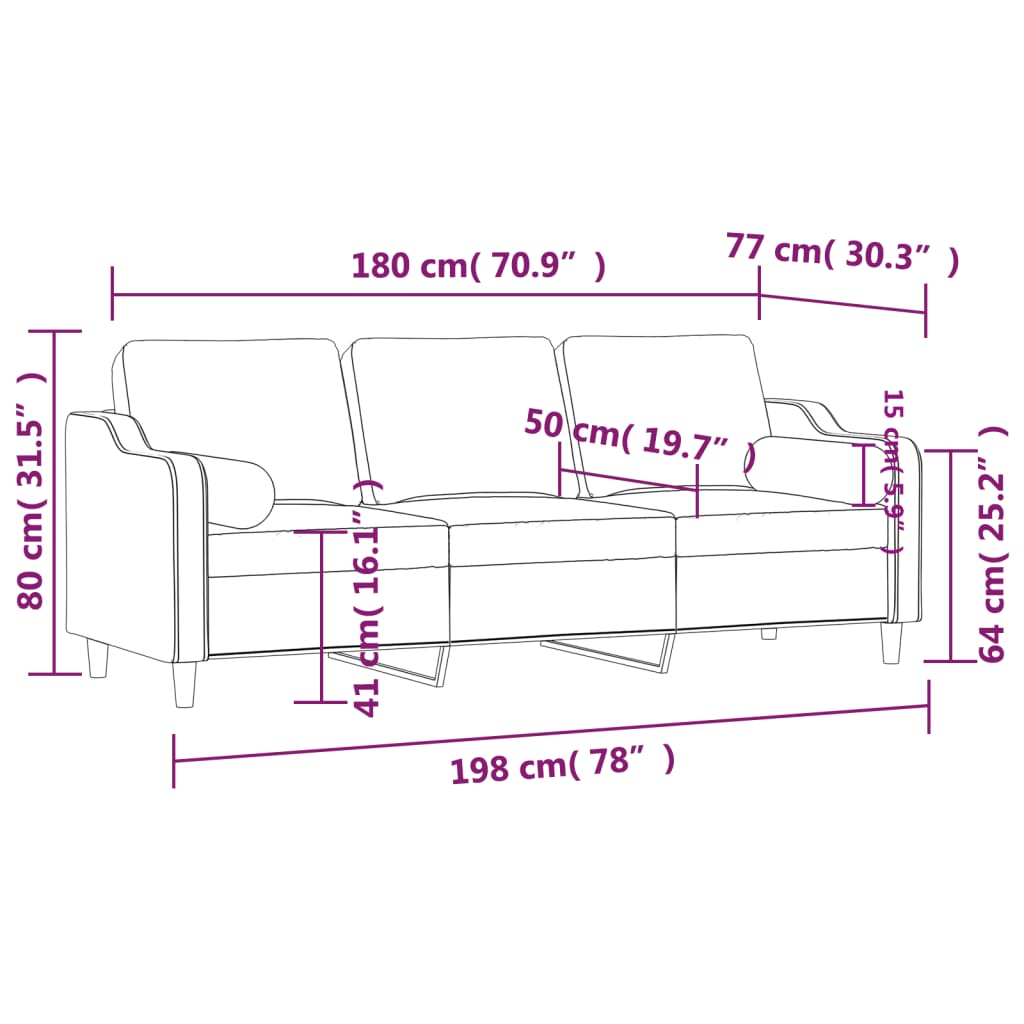 Canapé 3 places avec oreillers gris clair 180 cm tissu