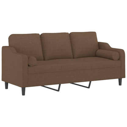 Canapé 3 places avec oreillers décoratifs marron 180 cm tissu