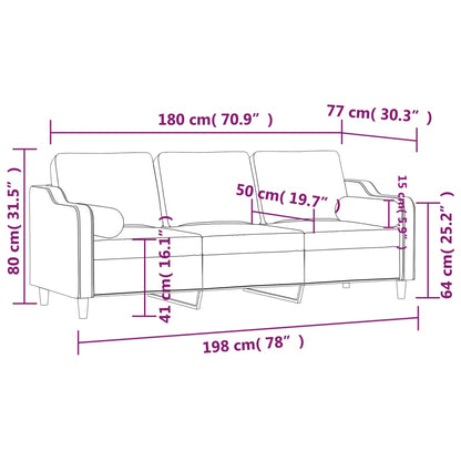 Canapé 3 places avec oreillers décoratifs marron 180 cm tissu