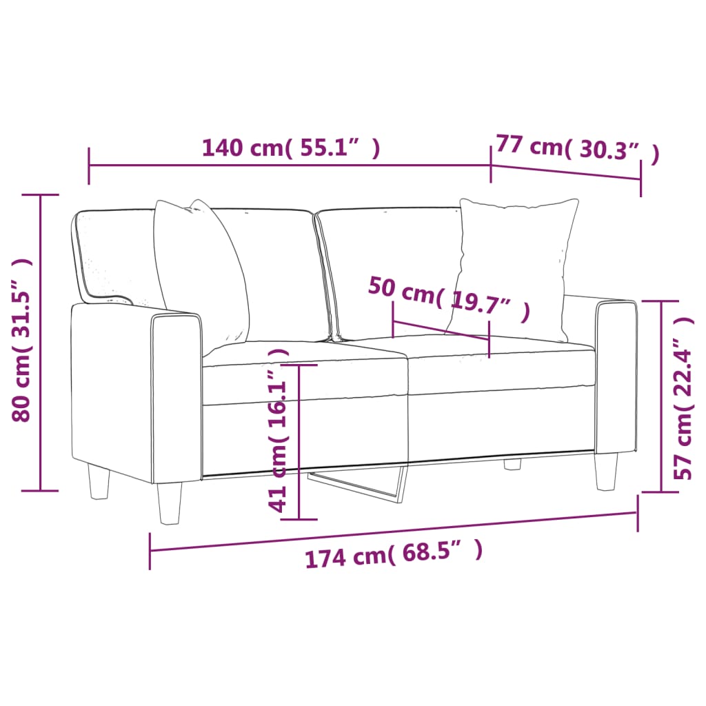 Canapé 2 places avec oreillers cappuccino 140 cm similicuir