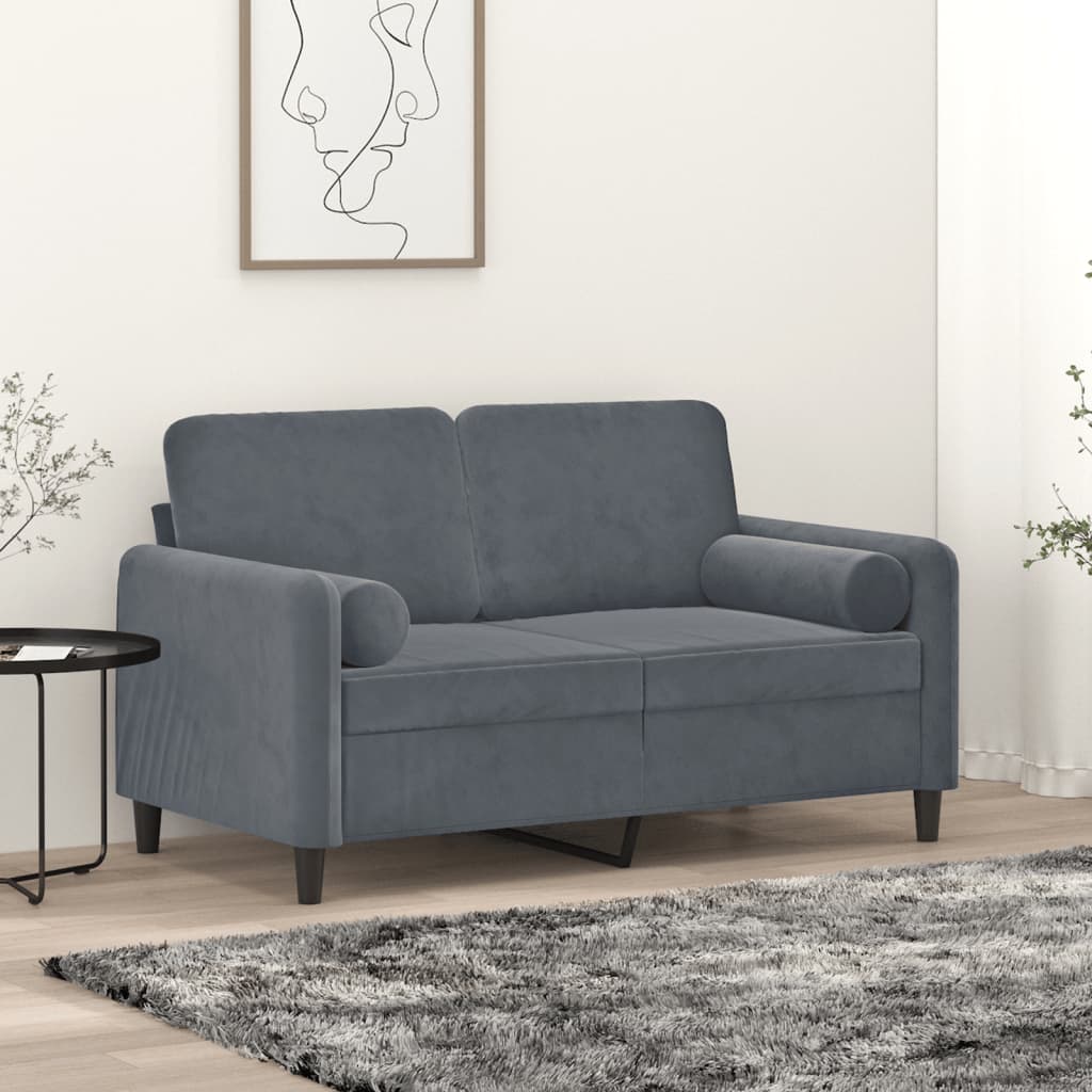 Canapé 2 places avec oreillers gris foncé 120 cm velours