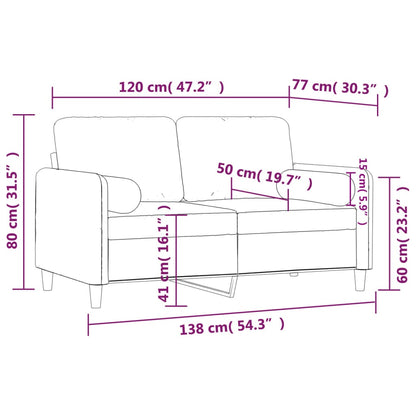 Canapé 2 places avec oreillers décoratifs brun 120 cm velours