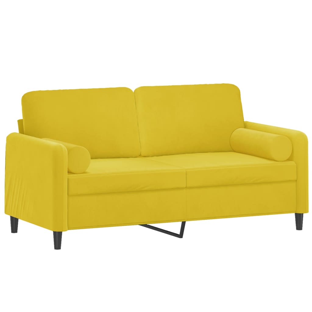 Canapé 2 places avec oreillers décoratifs jaune 140 cm velours